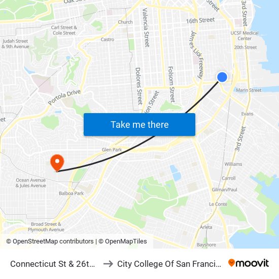 Connecticut St & 26th St to City College Of San Francisco map
