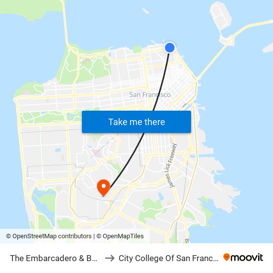 The Embarcadero & Bay St to City College Of San Francisco map