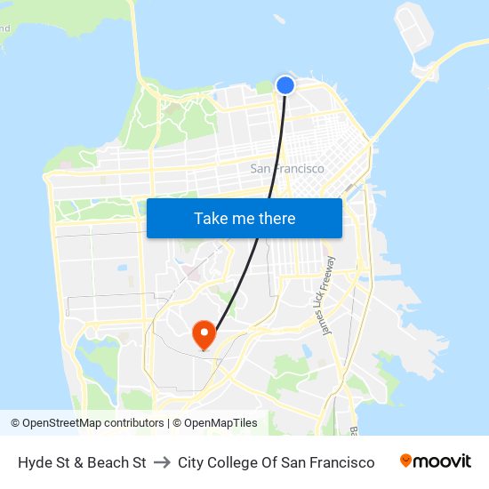 Hyde St & Beach St to City College Of San Francisco map