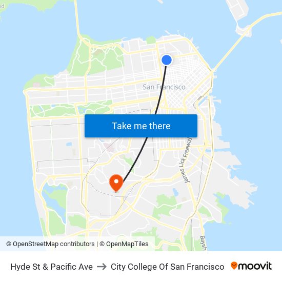 Hyde St & Pacific Ave to City College Of San Francisco map