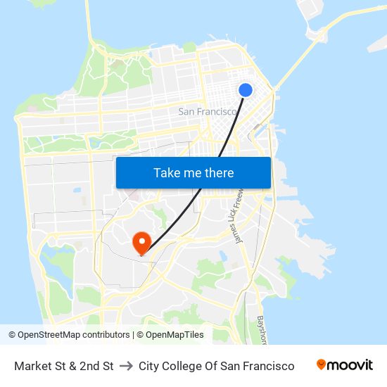 Market St & 2nd St to City College Of San Francisco map