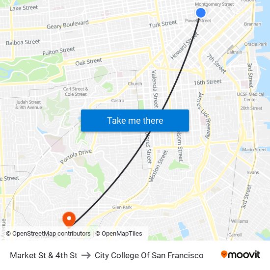 Market St & 4th St to City College Of San Francisco map