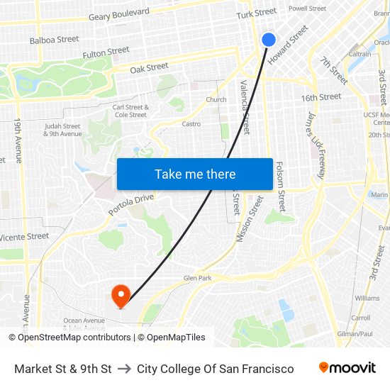 Market St & 9th St to City College Of San Francisco map