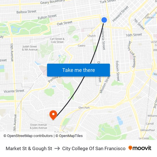 Market St & Gough St to City College Of San Francisco map