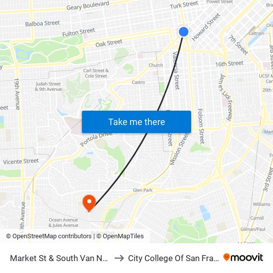 Market St & South Van Ness Ave to City College Of San Francisco map