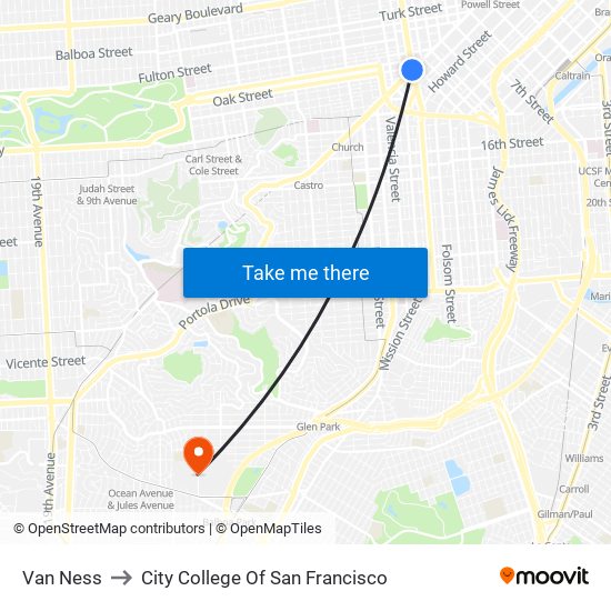 Van Ness to City College Of San Francisco map