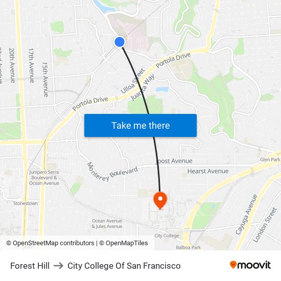 Forest Hill to City College Of San Francisco map