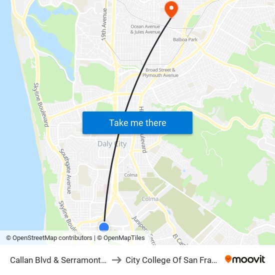 Callan Blvd & Serramonte Blvd to City College Of San Francisco map