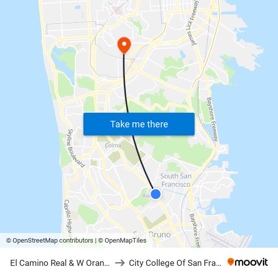 El Camino Real & W Orange Ave to City College Of San Francisco map