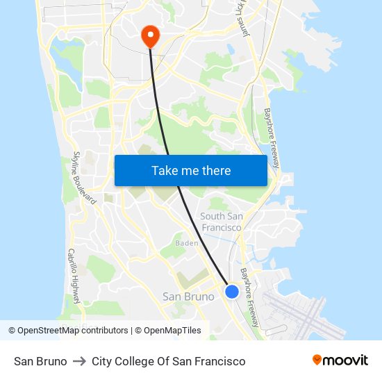 San Bruno to City College Of San Francisco map