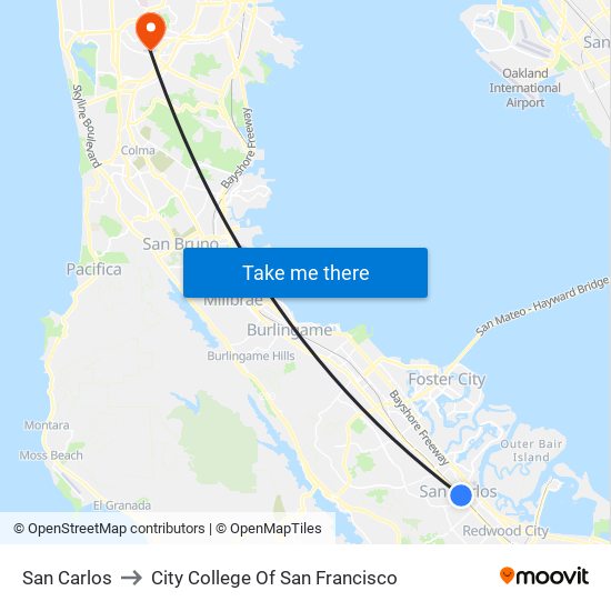 San Carlos to City College Of San Francisco map