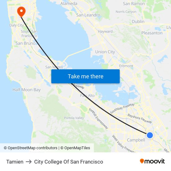 Tamien to City College Of San Francisco map