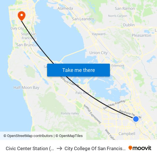 Civic Center Station (N) to City College Of San Francisco map