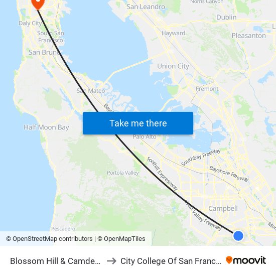 Blossom Hill & Camden (E) to City College Of San Francisco map