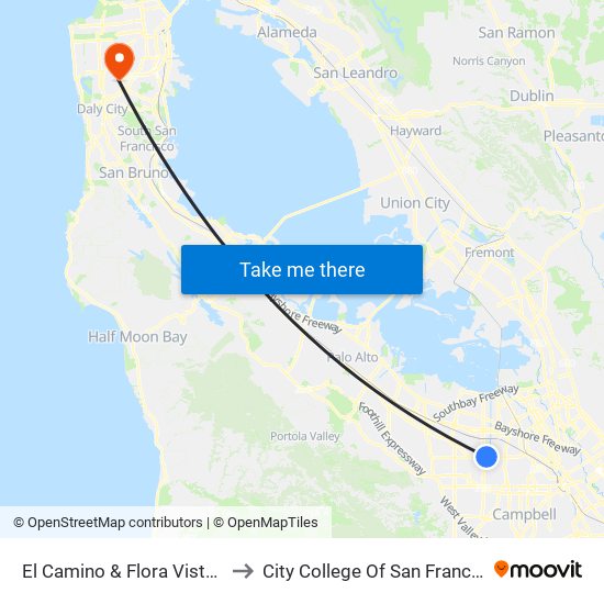 El Camino & Flora Vista (E) to City College Of San Francisco map