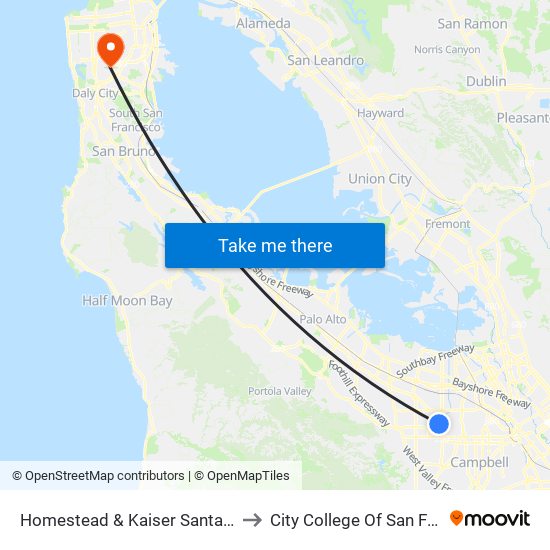 Homestead & Kaiser Santa Clara (W) to City College Of San Francisco map