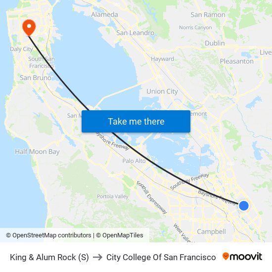 King & Alum Rock (S) to City College Of San Francisco map
