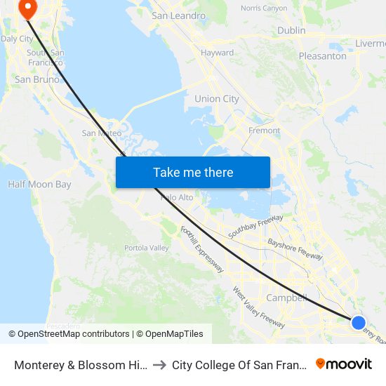 Monterey & Blossom Hill (N) to City College Of San Francisco map