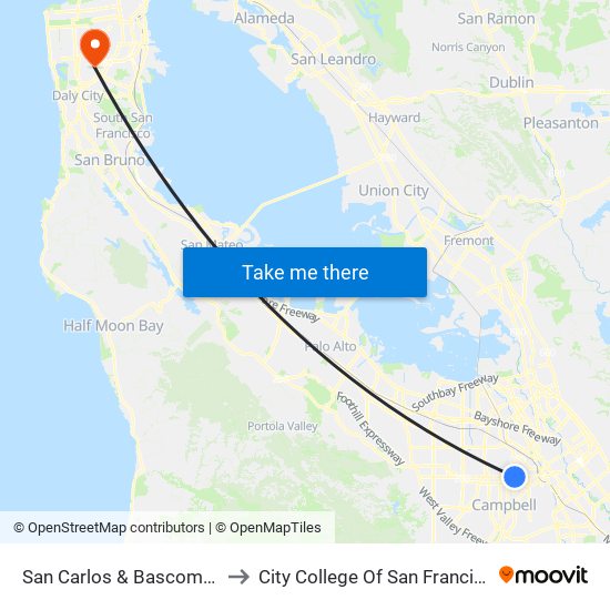 San Carlos & Bascom (E) to City College Of San Francisco map