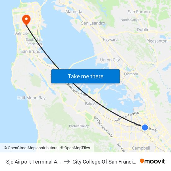 Sjc Airport Terminal A (S) to City College Of San Francisco map