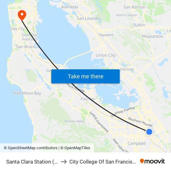 Santa Clara Station (S) to City College Of San Francisco map