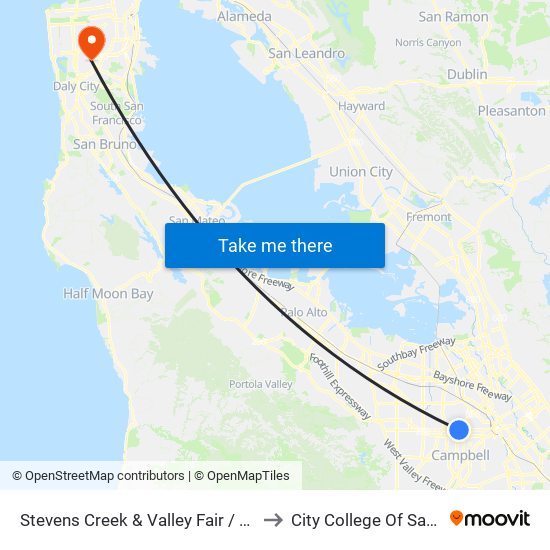 Stevens Creek & Valley Fair / Santana Row (W) to City College Of San Francisco map