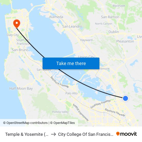 Temple & Yosemite (N) to City College Of San Francisco map