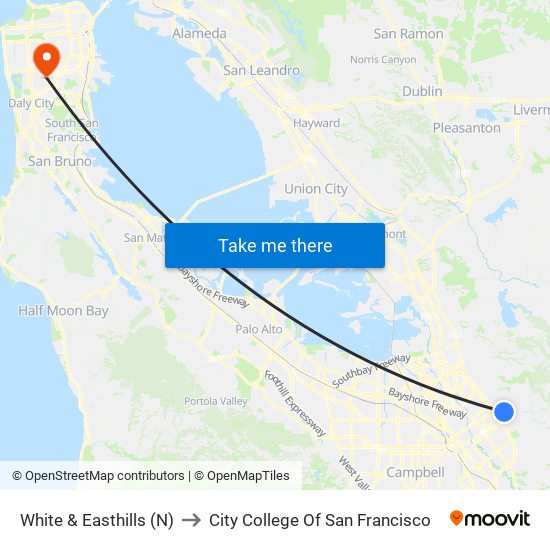 White & Easthills (N) to City College Of San Francisco map