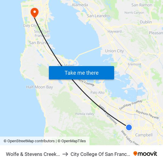 Wolfe & Stevens Creek (N) to City College Of San Francisco map