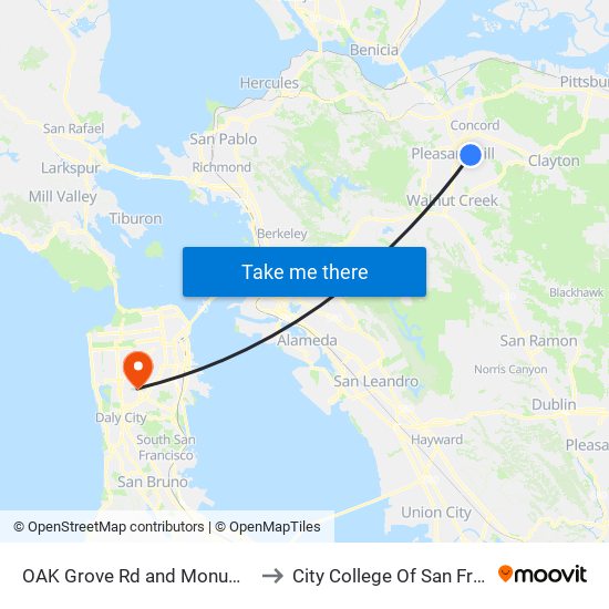 OAK Grove Rd and Monument Blvd to City College Of San Francisco map
