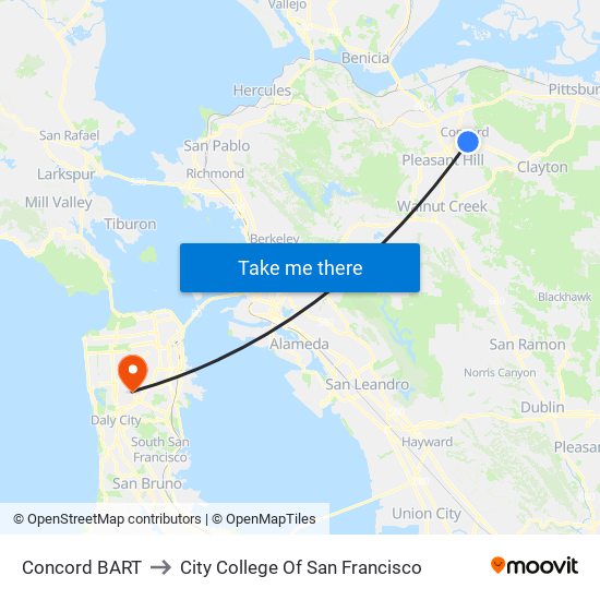Concord BART to City College Of San Francisco map