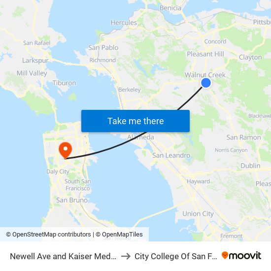 Newell Ave and Kaiser Medical Center to City College Of San Francisco map