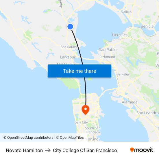 Novato Hamilton to City College Of San Francisco map