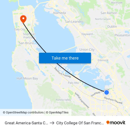 Great America-Santa Clara to City College Of San Francisco map
