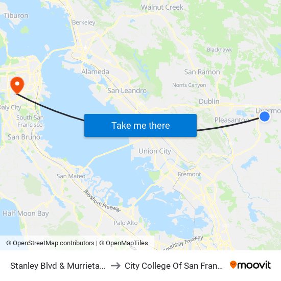 Stanley Blvd & Murrieta Blvd to City College Of San Francisco map