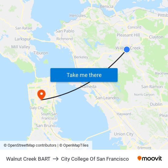 Walnut Creek BART to City College Of San Francisco map