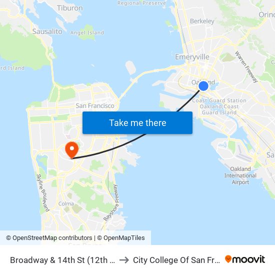 Broadway & 14th St (12th St BART) to City College Of San Francisco map