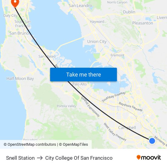 Snell Station to City College Of San Francisco map