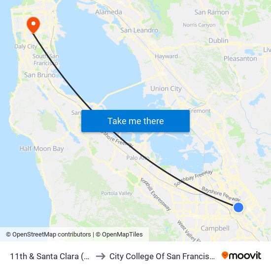 11th & Santa Clara (N) to City College Of San Francisco map