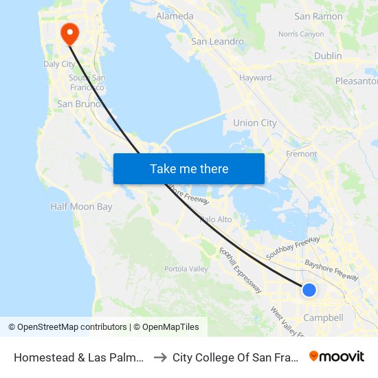 Homestead & Las Palmas (W) to City College Of San Francisco map