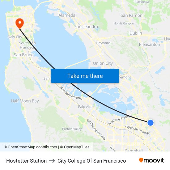 Hostetter Station to City College Of San Francisco map