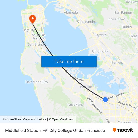 Middlefield Station to City College Of San Francisco map