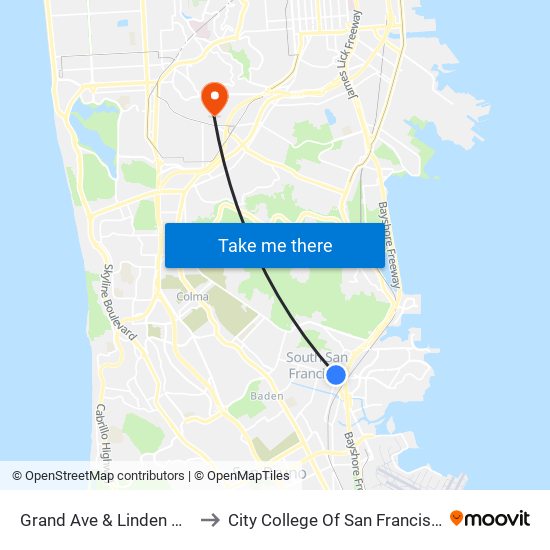Grand Ave & Linden Ave to City College Of San Francisco map