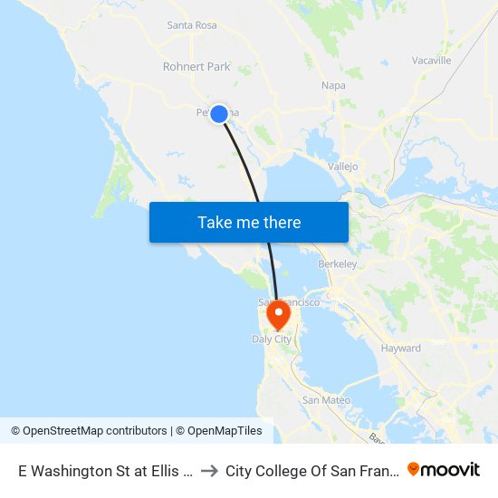 E Washington St at Ellis St EB to City College Of San Francisco map