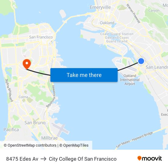 8475 Edes Av to City College Of San Francisco map