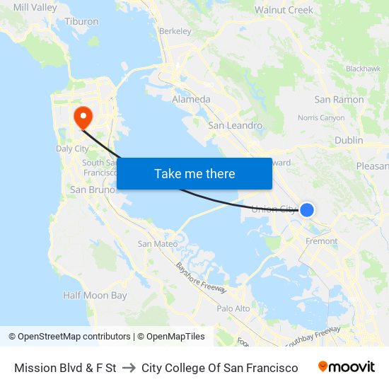 Mission Blvd & F St to City College Of San Francisco map