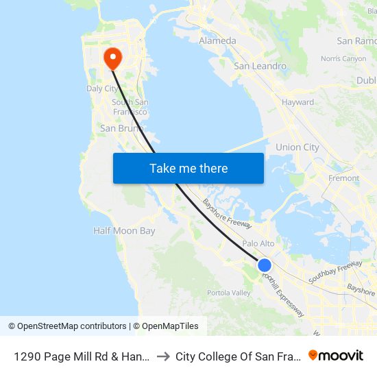 1290 Page Mill Rd & Hanover St to City College Of San Francisco map