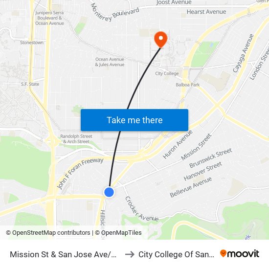 Mission St & San Jose Ave/Wellington Ave to City College Of San Francisco map