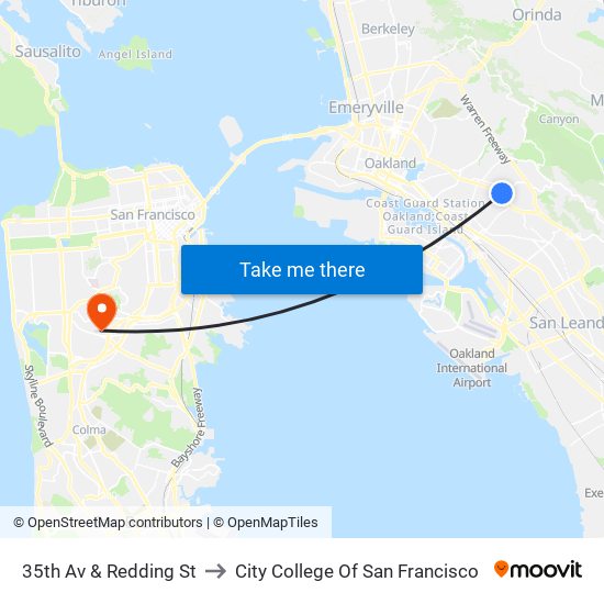 35th Av & Redding St to City College Of San Francisco map