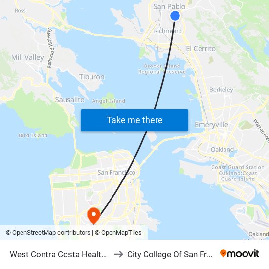 West Contra Costa Health Center to City College Of San Francisco map